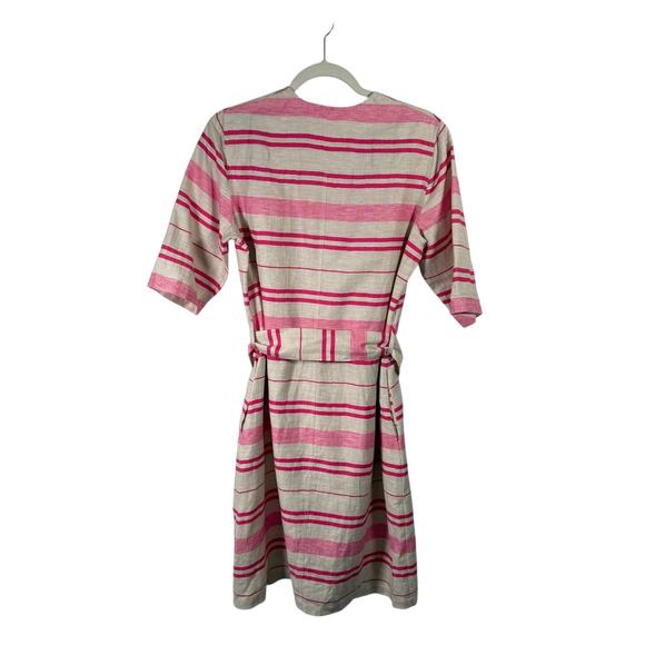 Vilagallo Cream Pink Striped Linen Blend Dress Preppy Office Womens 40 US 8 - Picture 7 of 8